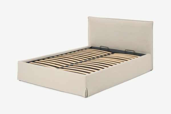 Orsa Polsterbett mit Bettkasten (140 x 200 cm), Baumwoll-Leinen-Mix in Haferbeige - MADE.com